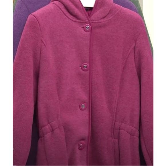 Denim & Co Womens 3X Hooded Fleece Coat Raspberry Waist Detail Pockets NWOT - Picture 1 of 6